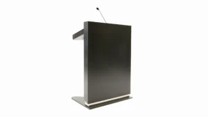 Moderne sort talerstol med indbygget mikrofon.
